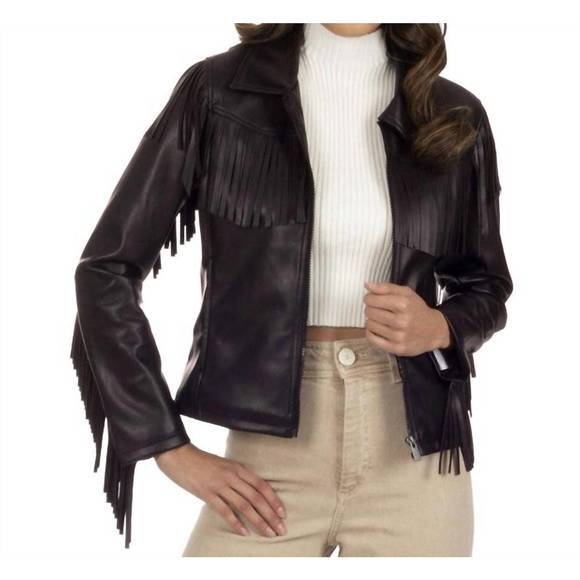 NEW WRANGLER fringed faux-leather jacket in brown - Picture 1 of 1